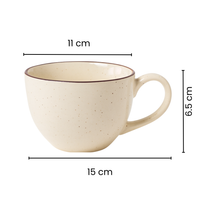 Handcrafted Beige Ceramic Mug with Brown Rim | Minimalist Coffee & Tea Cup | Microwave & Dishwasher Safe