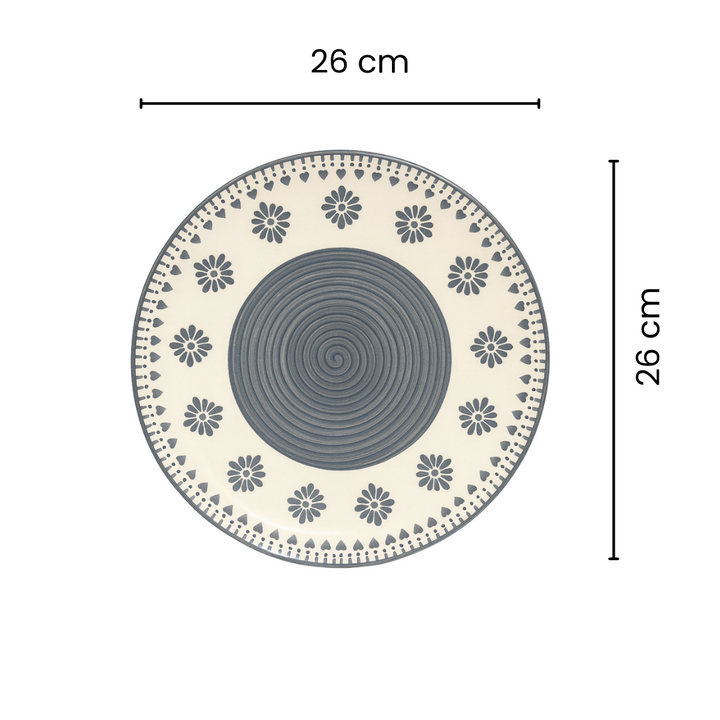 Athena Home Ceramic Handcrafted Ceramic Dinner Plate – Grey Floral Pattern Dinner Plate