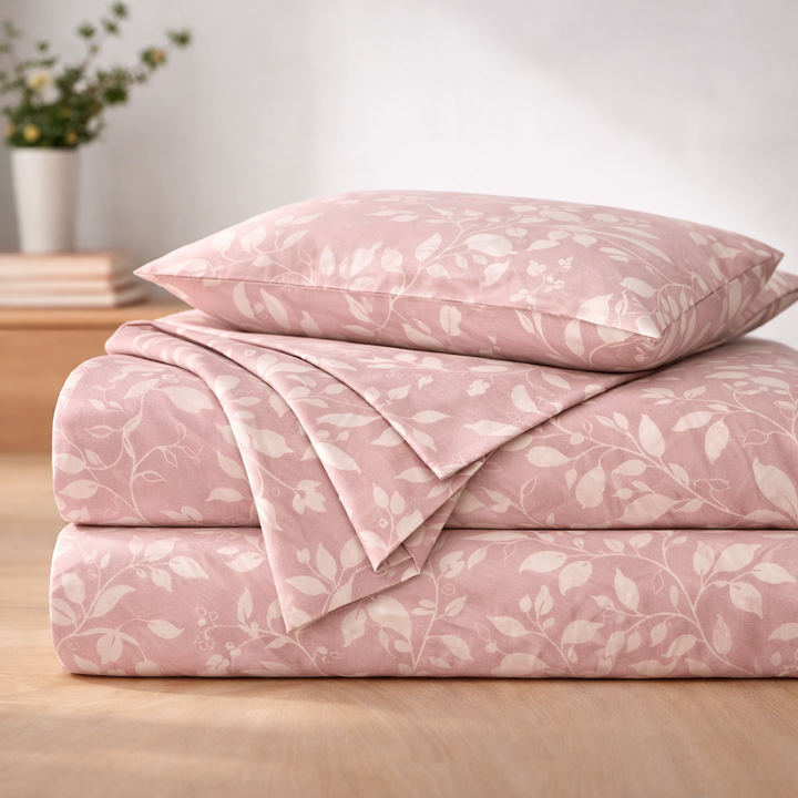 Blush Pink Floral Queen Size Bedsheet with 2 Pillow Covers | Soft Cotton Double Bed Sheet (90 x 100 Inches)