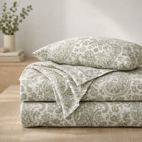 Sage Green Paisley Queen Size Bedsheet with 2 Pillow Covers | Soft Cotton Double Bed Sheet