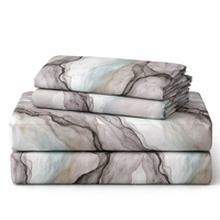 Grey & Teal Marble Queen Size Bedsheet with 2 Pillow Covers | Soft Cotton Double Bed Sheet