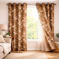 Brown Printed Curtains Set of 2 – Eyelet Window Curtains | Premium Polyester Fabric | Room Darkening & Elegant Floral Drapes | Living Room & Bedroom Curtains