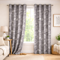 Grey Printed Curtains Set of 2 – Eyelet Window Curtains | Premium Polyester Fabric | Room Darkening & Elegant Floral Drapes | Living Room & Bedroom Curtains