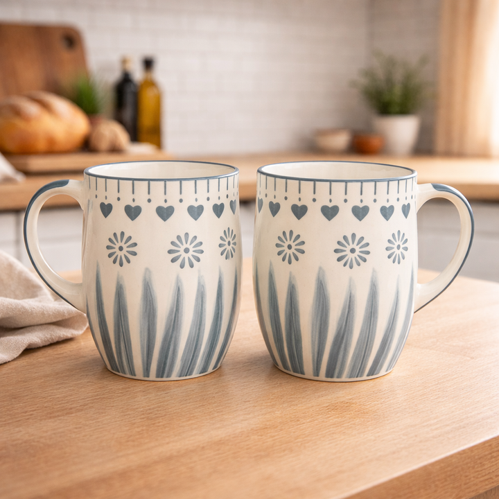 Heart Line | Grey Fire Ceramic Mug | Set of 2