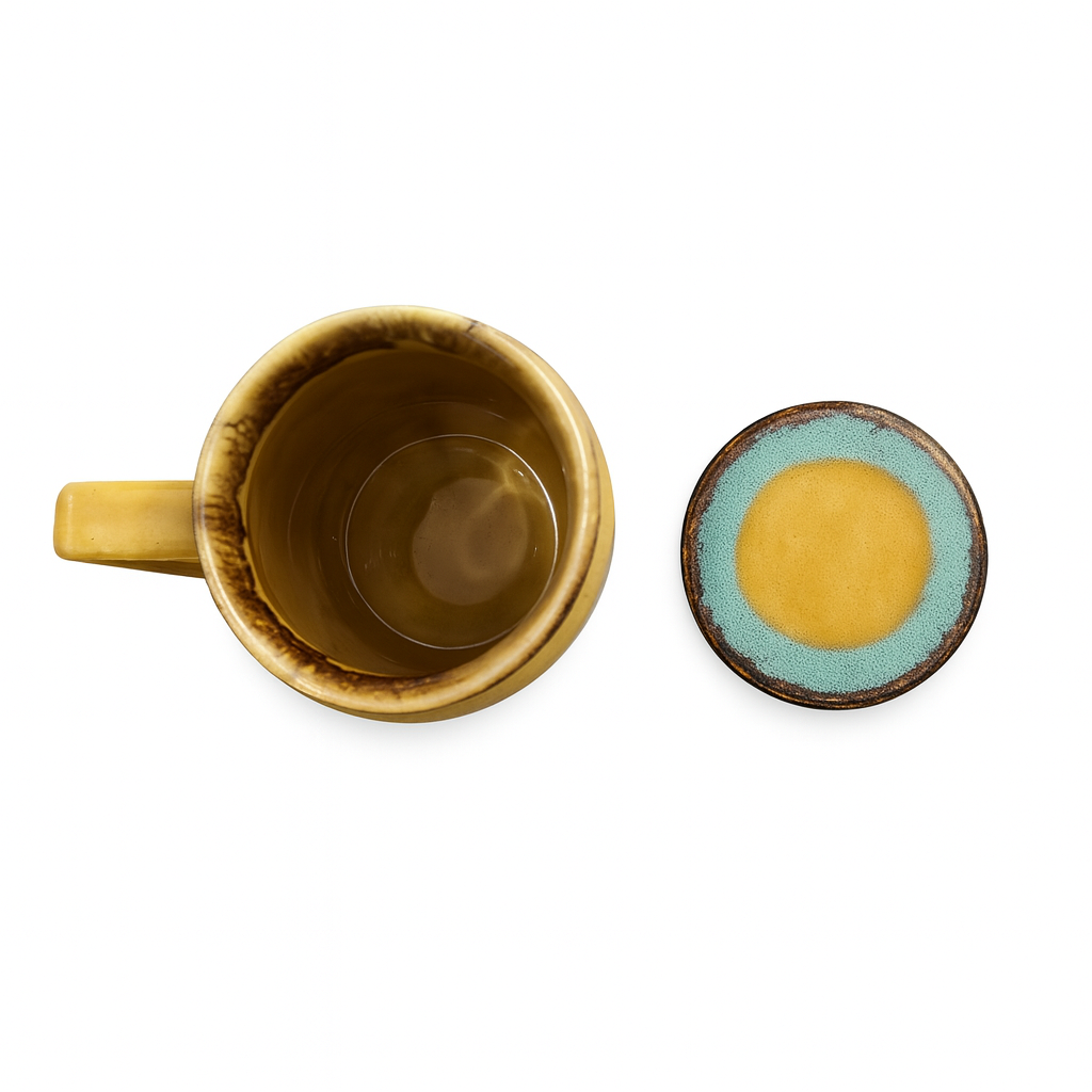 Mason Jar | Mustard Ceramic Mug with Lid | 420ml