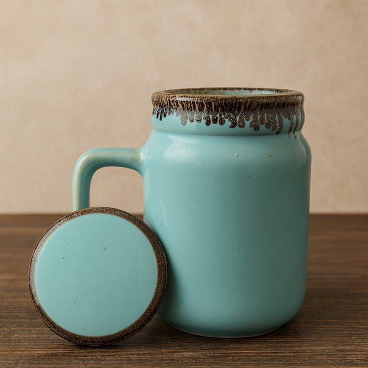 Premium Ceramic Coffee Mug | 350ml Aqua Blue Stoneware Cup | Handcrafted Glazed Finish | Microwave & Dishwasher Safe