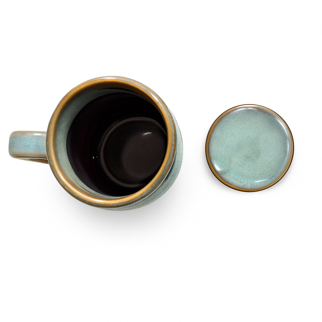 Mason Jar | Blue Stone Ceramic Mug with Lid | 420ml