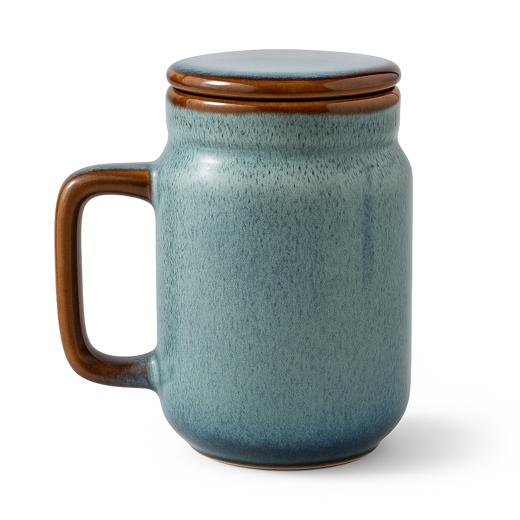 Mason Jar | Blue Stone Ceramic Mug with Lid | 420ml