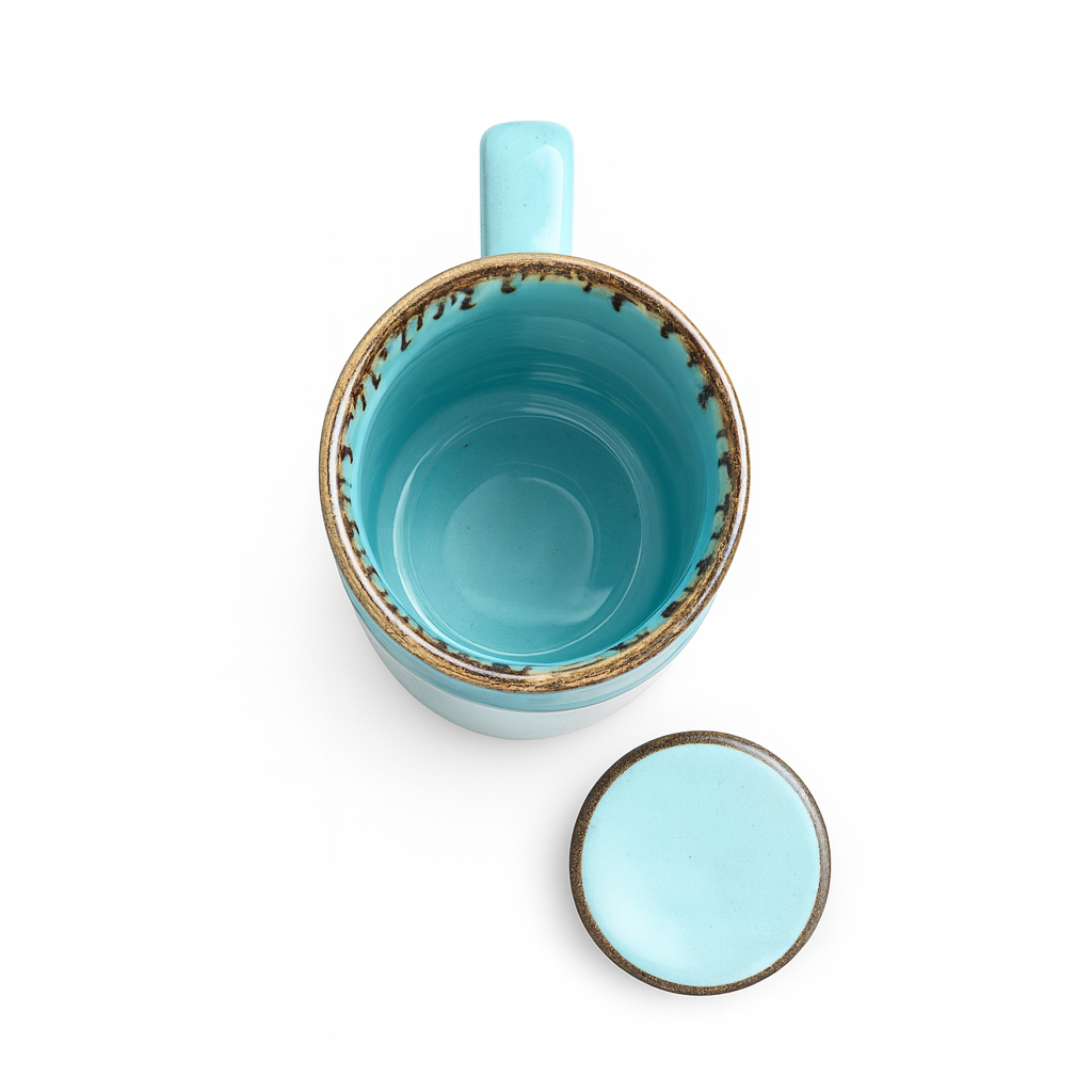 Mason Jar | Turquoise Ceramic Mug with Lid | 420ml