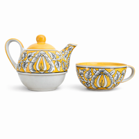 Yellow Mughal Handpainted Kettle Cup Set
