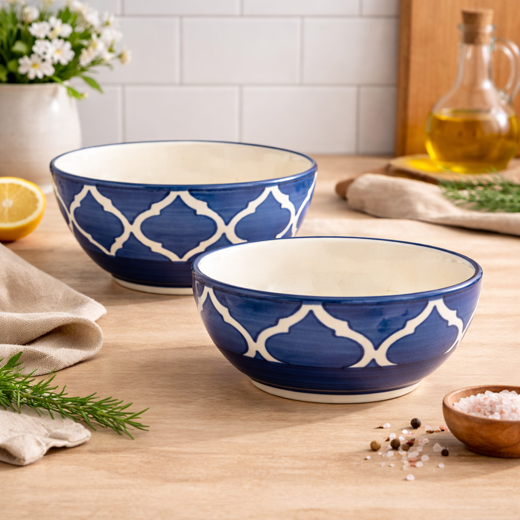 Indigo Mosaic Ceramic Serving Bowl Set of 2
