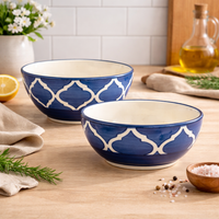 Indigo Mosaic Ceramic Serving Bowl Set of 2