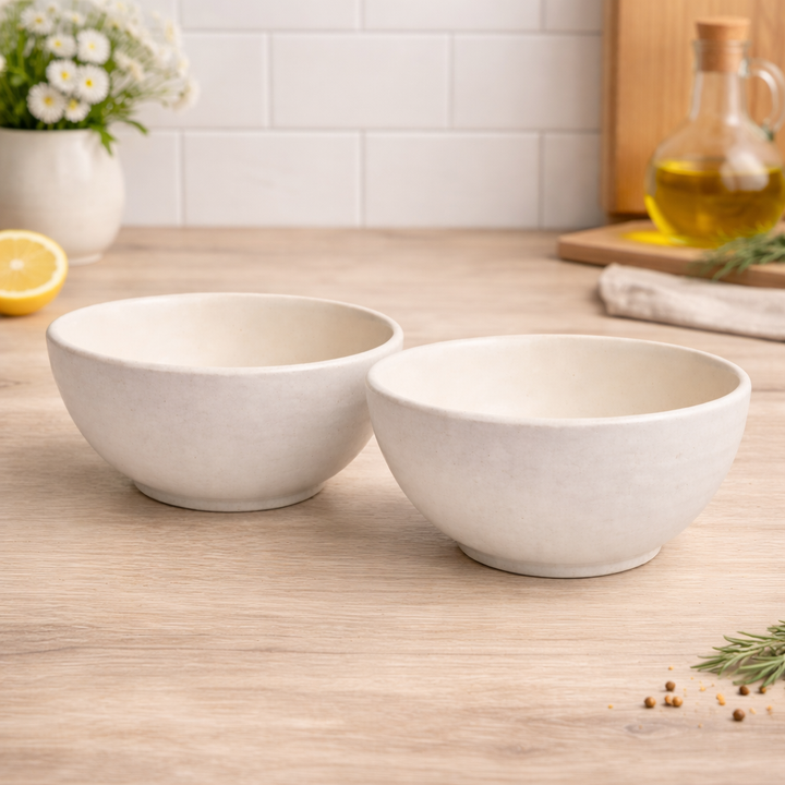 Ivory Ceramic Bowl Set of 2 | Minimalist Serving Bowls
