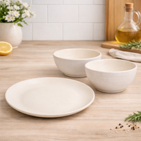 Ivory Ceramic Plate & Bowl Set | Minimal Serving Plate with 2 Bowls | Modern Dinnerware Set | Microwave & Dishwasher Safe