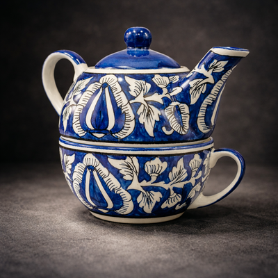 Handpainted Blue Pottery One kettle cup set | Set of 1