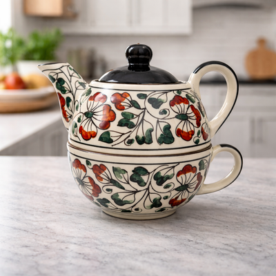 Handpainted Multicolour One kettle cup set | Set of 1