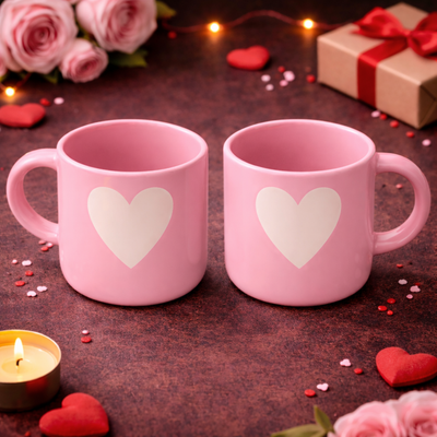 Pink Heart Ceramic Coffee Mug Set of 2 | Valentine Gift Mugs