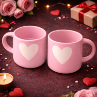 Pink Heart Ceramic Coffee Mug Set of 2 | Valentine Gift Mugs