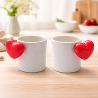 Red Heart Handle Coffee Mugs | Set of 2