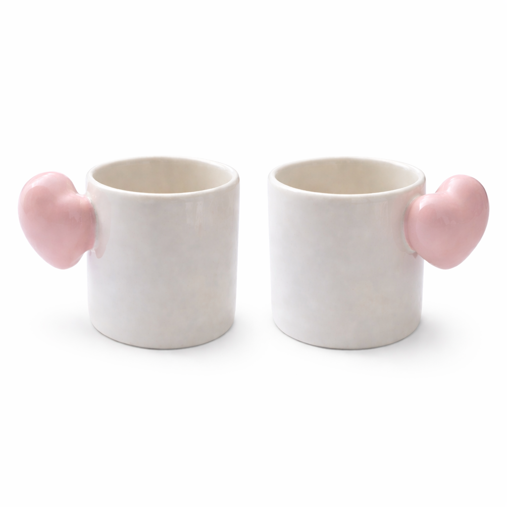 Pink Heart Handle Coffee Mug | Set of 2