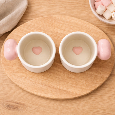 Pink Heart Handle Coffee Mug | Set of 2