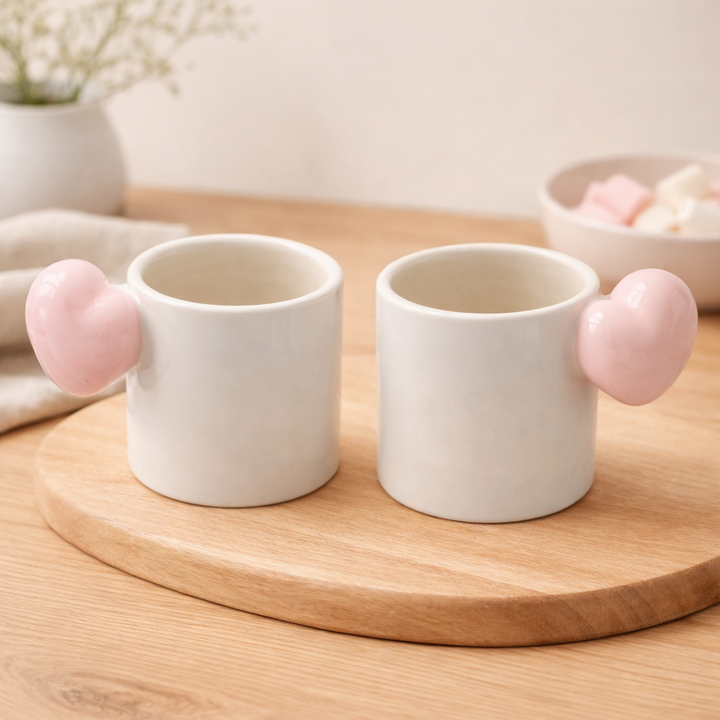 Pink Heart Handle Coffee Mug | Set of 2