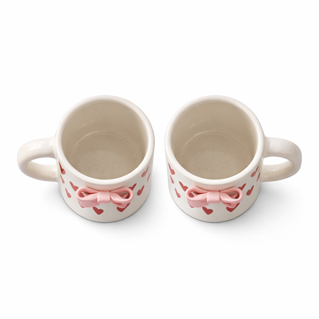 Bow & Heart Coffee Mugs | Set of 2