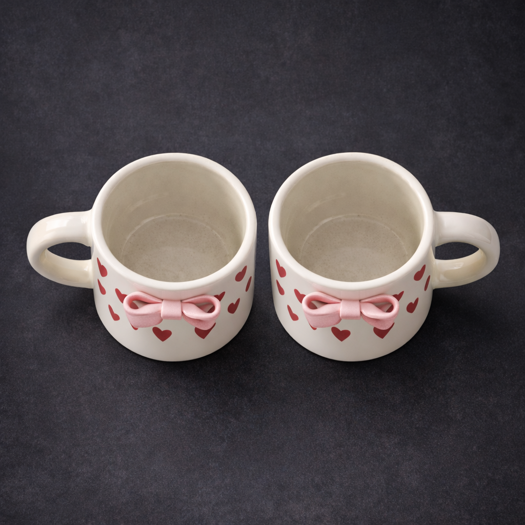 Bow & Heart Coffee Mugs | Set of 2