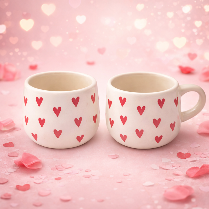 Red Heart Ceramic Coffee Cup Set of 2 | Valentine Gift Cups