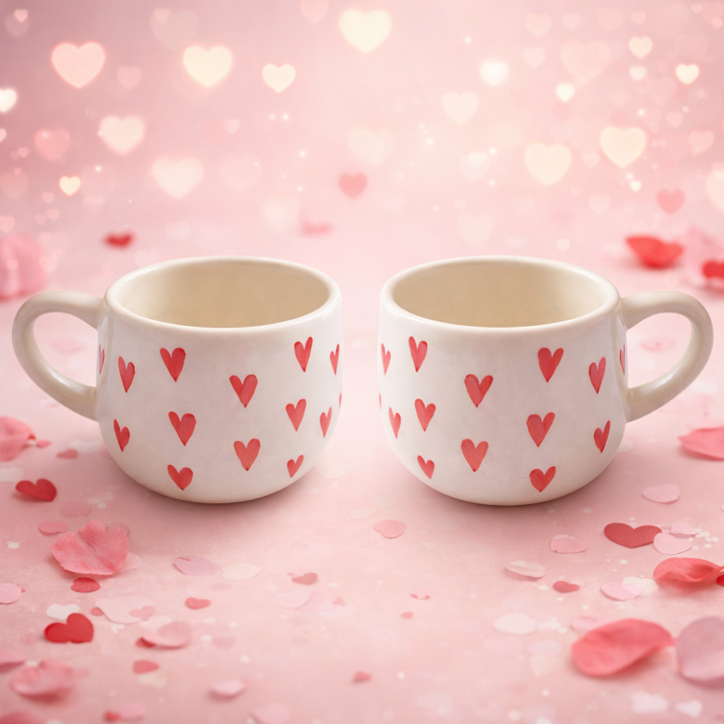 Red Heart Ceramic Coffee Cup Set of 2 | Valentine Gift Cups