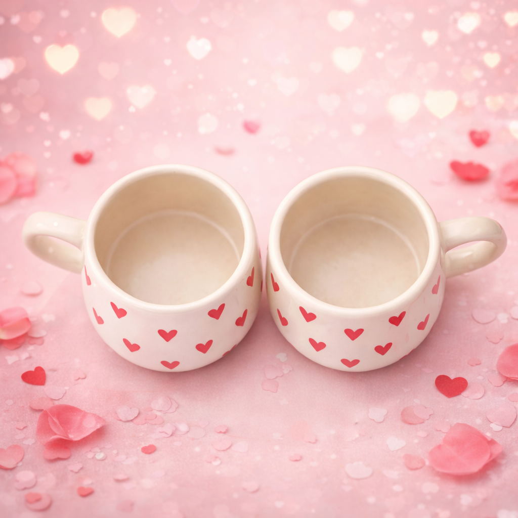 Red Heart Ceramic Coffee Cup Set of 2 | Valentine Gift Cups