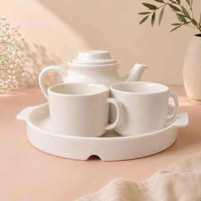 Athena Home Ceramic Tea Pot Set with 2 Cups & Serving Tray