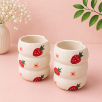 Athena Home Ceramic Coffee Mug Set of 2 | Hand-Painted Strawberry Design