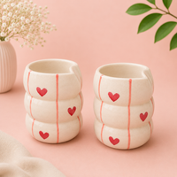 Athena Home Ceramic Coffee Mug Set of 2 | Heart Design Handmade Coffee Cups
