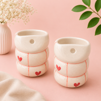 Athena Home Ceramic Coffee Mug Set of 2 | Heart Design Handmade Coffee Cups