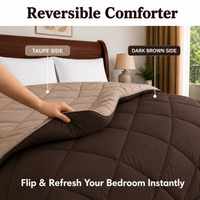 Athena Home Reversible Double Size Comforter | Dark Brown & Taupe Microfiber Quilt | Soft All Season Comforter | 230 GSM | 87 x 93 Inches