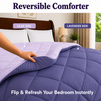 Athena Home Reversible Double Size Comforter | Lavender & Lilac Microfiber Quilt | Soft All Season Comforter | 230 GSM | 87 x 93 Inches
