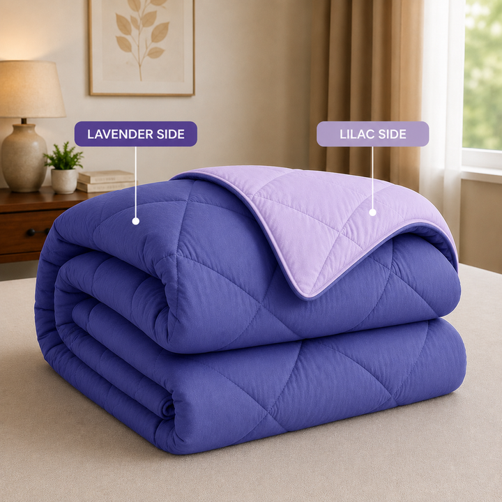 Athena Home Reversible Double Size Comforter | Lavender & Lilac Microfiber Quilt | Soft All Season Comforter | 230 GSM | 87 x 93 Inches