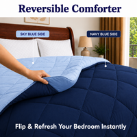 Athena Home Reversible Double Size Comforter | Navy Blue & Sky Blue Microfiber Quilt | Soft All Season Comforter | 230 GSM | 87 x 93 Inches