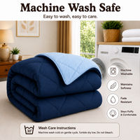 Athena Home Reversible Double Size Comforter | Navy Blue & Sky Blue Microfiber Quilt | Soft All Season Comforter | 230 GSM | 87 x 93 Inches