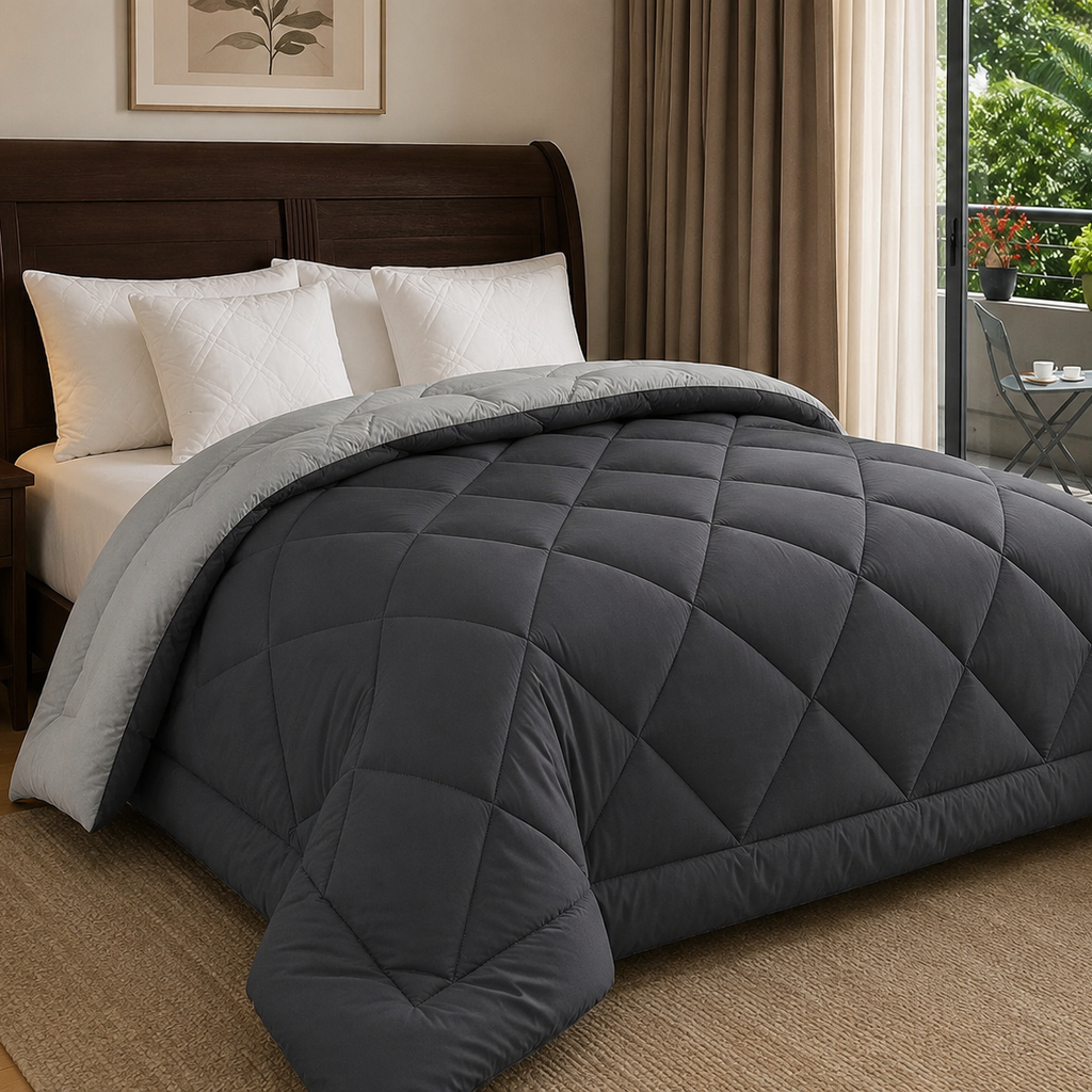 Athena Home Reversible Double Size Comforter | Dual Colour Grey Microfiber Quilt | Soft All Season Blanket | 230 GSM | 87 x 93 Inches