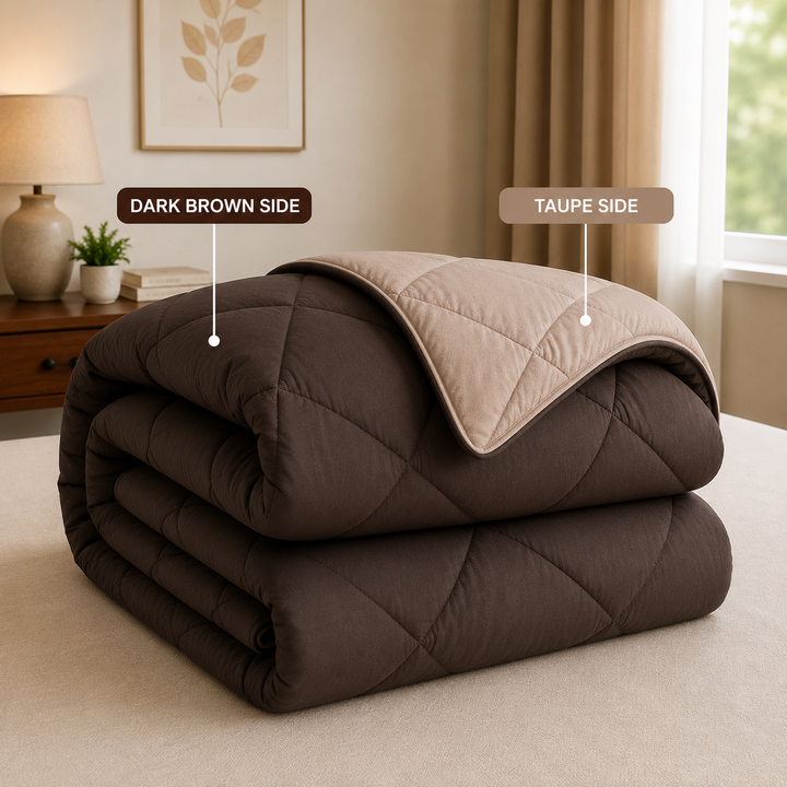 Athena Home Reversible Double Size Comforter | Dark Brown & Taupe Microfiber Quilt | Soft All Season Comforter | 230 GSM | 87 x 93 Inches