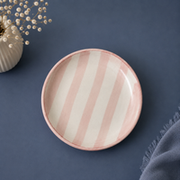 Athena Home Ceramic Tea Cup & Saucer Set of 2 | Pink Striped Coffee Cups | Premium Ceramic Cup Set | 220 ml