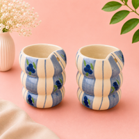 Athena Home Ceramic Coffee Mug Set of 2 | Handpainted Blue Floral Mug | Premium Tea & Coffee Cups | 300 ml