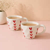 Athena Home Ceramic Coffee Mug Set of 2 | Handpainted Red Heart Mug | 300 ml