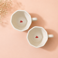 Athena Home Ceramic Coffee Mug Set of 2 | Handpainted Red Heart Mug | 300 ml