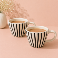 Athena Home Ceramic Coffee Mug Set of 2 | Black Striped Coffee Cups | 300 ml