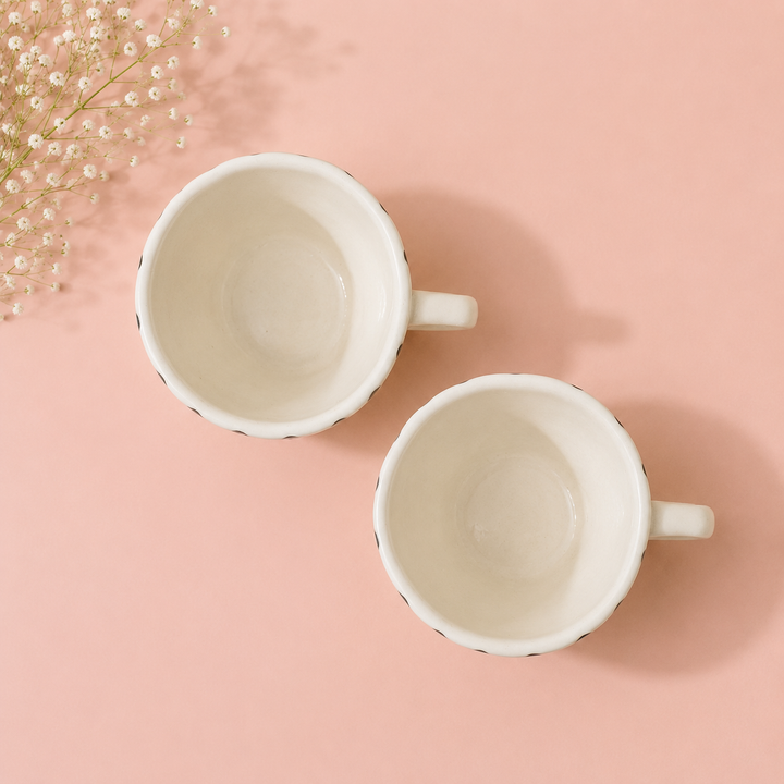 Athena Home Ceramic Coffee Mug Set of 2 | Black Striped Coffee Cups | 300 ml