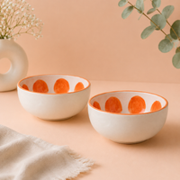 Athena Home Ceramic Bowl Set of 2 | Handpainted Orange Dessert & Snack Bowls | 400 ml