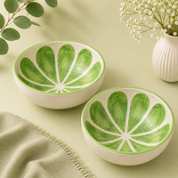 Athena Home Ceramic Bowl Set of 2 | Handpainted Green Olive Dessert & Snack Bowls | Premium Serving Bowls | 400 ml